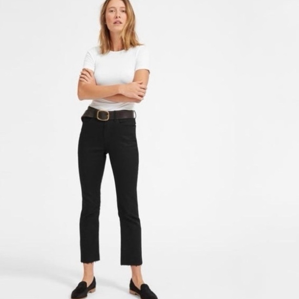Everlane High Rise Kick Crop Jeans Black Raw Hem Straight Leg Size 29 Regular